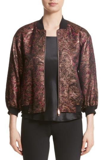 Women's Lafayette 148 New York Vander Petit Fleur Rococo Brocade Bomber Jacket, Size - Metallic