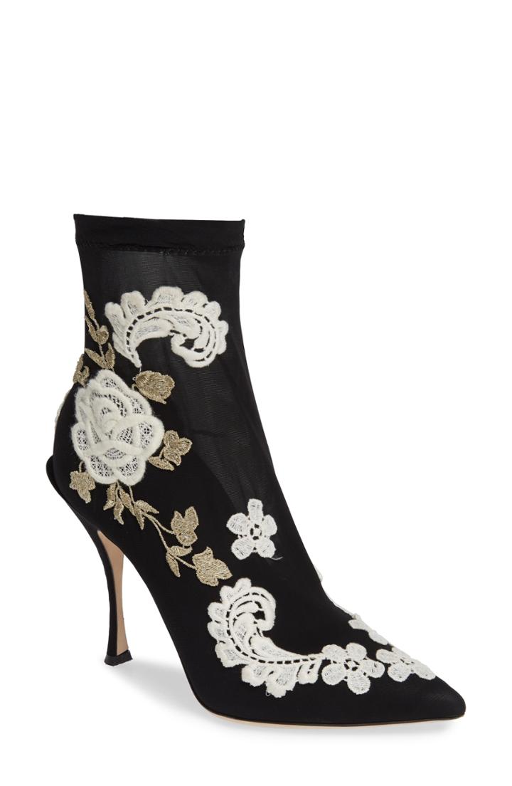 Women's Dolce & Gabbana Floral Sock Bootie Us / 37.5eu - Black