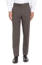 Men's Zanella Devon Flat Front Check Wool Trousers - Brown