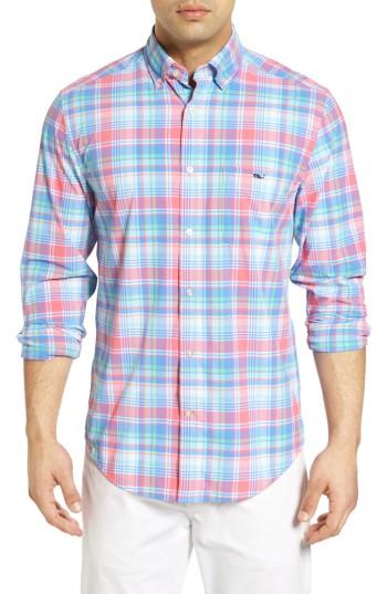 Men's Vineyard Vines Bridgehampton Plaid Performance Sport Shirt - Red