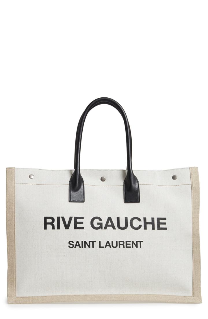 Saint Laurent Noe Rive Gauche Logo Linen Tote -