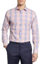 Men's Nordstrom Men's Shop Trim Fit Non-iron Plaid Dress Shirt - Coral
