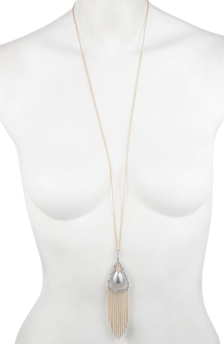 Women's Alexis Bittar Retro Gold Crystal Capped Tassel Pendant Necklace