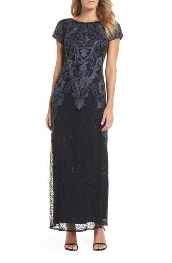 Women's Pisarro Nights Embroidered Mesh Gown - Black