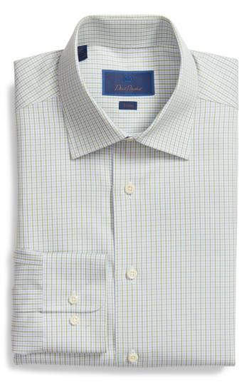Men's David Donahue Trim Fit Check Dress Shirt .5 - 34/35 - Green