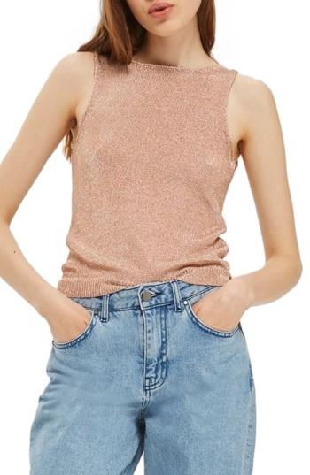 Women's Topshop Metallic V-back Knit Tank Us (fits Like 0) - Metallic