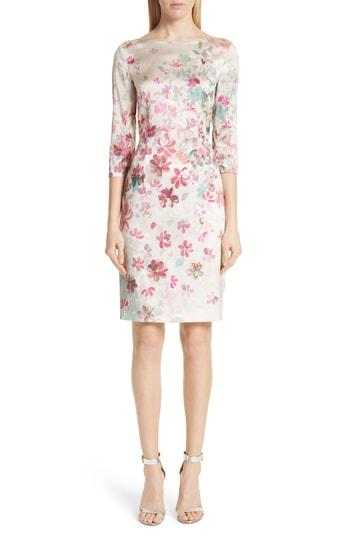 Women's St. John Collection Brushstroke Floral Stretch Silk Dress - Ivory