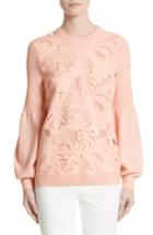 Women's Lela Rose Lace Trim Puff Sleeve Sweater