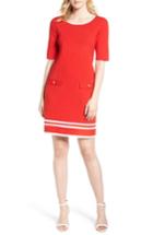 Women's Ann Klein New York Stripe Border Knit Sheath Dress - Red