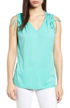 Women's Caslon Ruched Shoulder Cotton Blend Tank - Green
