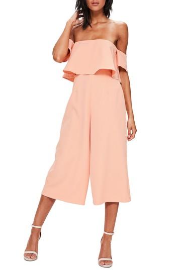 Women's Missguided Popover Off The Shoulder Jumpsuit Us / 8 Uk - Coral