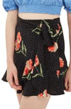 Women's Topshop Spot Flower Ruffle Miniskirt Us (fits Like 0-2) - Black