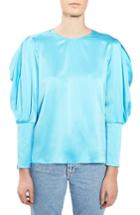 Women's Topshop Boutique Mutton Sleeve Silk Satin Blouse Us (fits Like 14) - Blue
