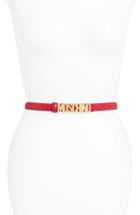 Women's Moschino Logo Plate Skinny Leather Belt - Red