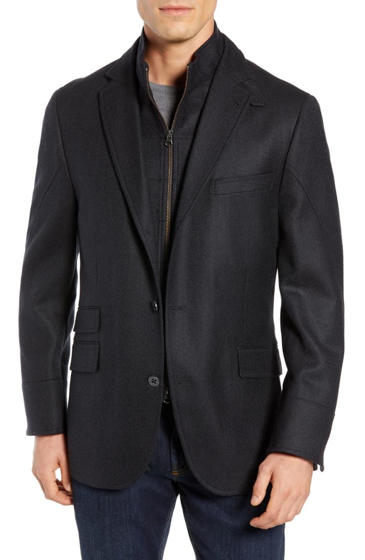 Men's Flynt Regular Fit Hybrid Wool Blend Sport Coat With Bib - Black