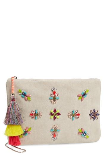 Steve Madden Rhinestone Applique Crossbody Clutch - Beige