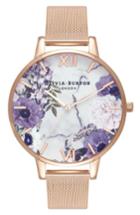 Women's Olivia Burton Marble Floral Mesh Strap Watch, 38mm
