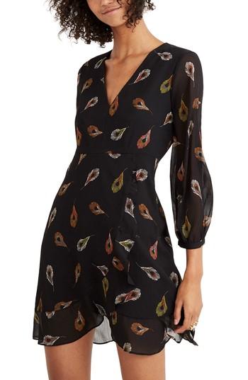 Women's Madewell Poppy Feather Print Dress - Black