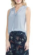 Petite Women's Vince Camuto V-neck Rumple Satin Blouse P - Blue