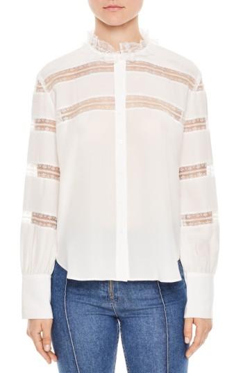 Women's Sandro Lace Inset Silk Blouse