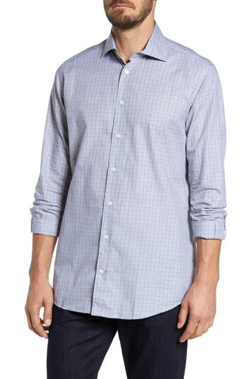 Men's Luciano Barbera Classic Fit Plaid Sport Shirt - Grey