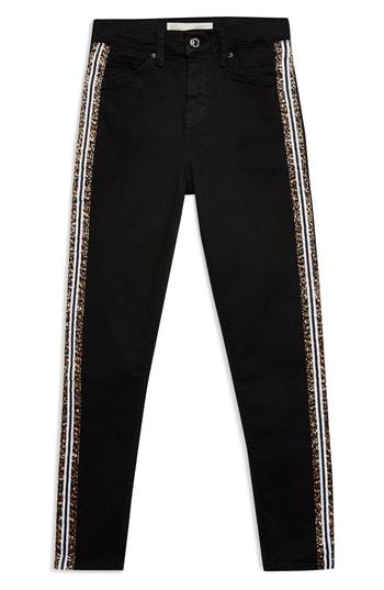 Women's Topshop Leopard Stripe Jeans W X 30l (fits Like 25-26w) - Black