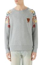 Men's Gucci Dragon Embroidered Crewneck Sweatshirt - Grey