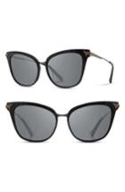 Women's Shwood Arlene 56mm Polarized Cat Eye Sunglasses - Gloss Black/ Rose Gold/ Grey