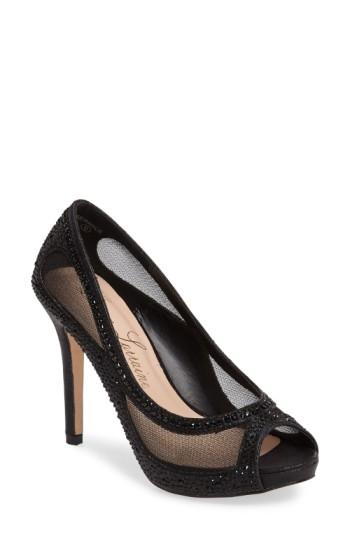 Women's Lauren Lorraine Bernice Peep Toe Crystal Embellished Pump M - Black