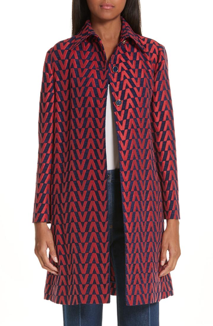 Women's Valentino V-logo Brocade Coat - Red
