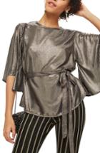 Women's Topshop Angel Sleeve Sequin Blouse Us (fits Like 0) - Metallic
