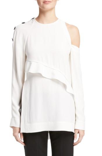 Women's Proenza Schouler Cold Shoulder Satin Back Crepe Top - White