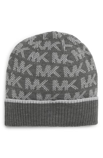 Women's Michael Michael Kors Grid Logo Cuffed Beanie - Grey