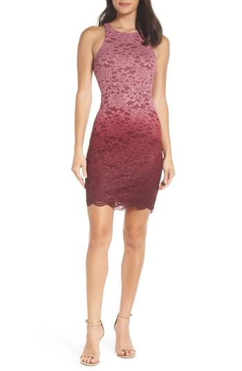 Women's Sequin Hearts Ombre Lace Cocktail Dress - Burgundy