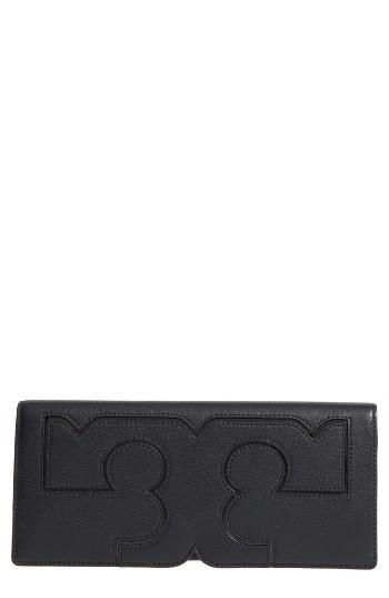 Tory Burch Serif Leather Clutch - Black