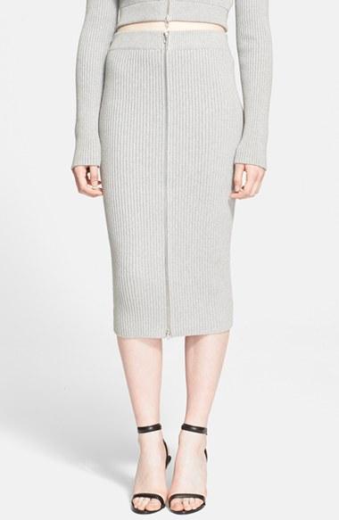 Women's T By Alexander Wang Front Zip Ribbed Pencil Skirt
