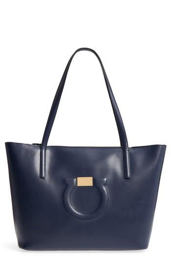 Salvatore Ferragamo Quilted Gancio Leather Tote - Blue