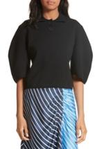 Women's Tibi Sculpted Sleeve Wool Blend Polo Sweater - Black