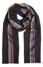 Men's Paul Smith Central Stripe Wool & Silk Scarf, Size - Black