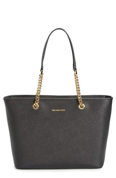 Michael Michael Kors 'jet Set Travel Chain Multifunction' Leather Tote - Black