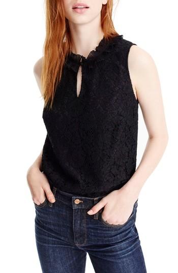 Women's J.crew Lace Ruffle Neck Top, Size - Black