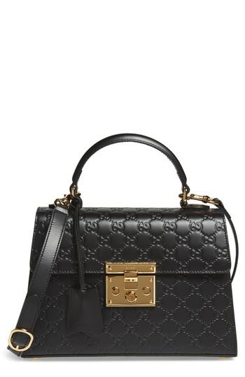 Gucci Small Padlock Top Handle Signature Leather Bag -