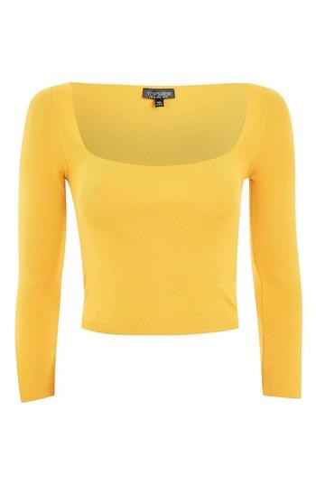 Women's Topshop Split Sleeve Crop Sweater Us (fits Like 6-8) - Yellow