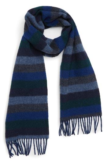 Men's Barbour Seaton Stripe Wool Scarf, Size - Blue