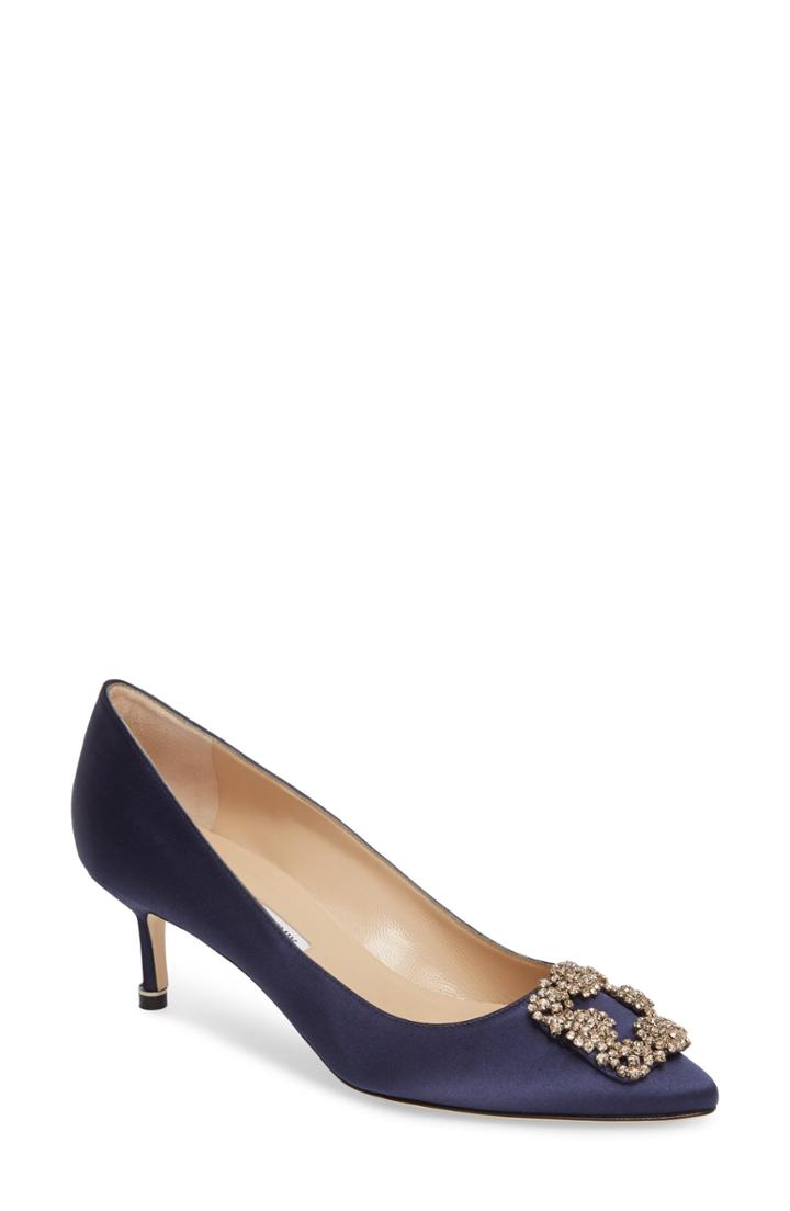 Women's Manolo Blahnik 'hangisi' Crystal Embellished Pump Us / 37eu - Blue