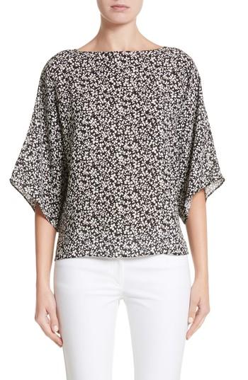 Women's Michael Kors Floral Silk Blouse - Black