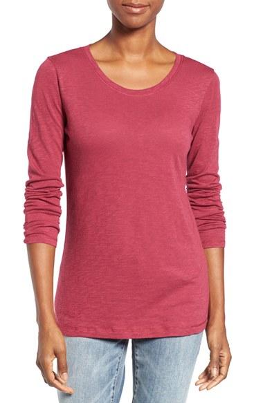 Women's Caslon Long Sleeve Slub Knit Tee - Burgundy
