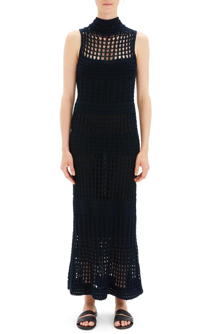 Women's Theory Mixed Knit Maxi Dress, Size - Blue