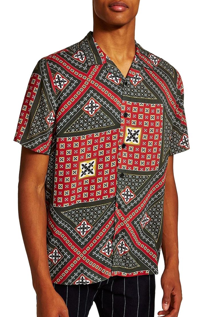 Men's Topman Geometric Classic Fit Shirt - Red