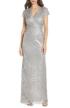Women's Adrianna Papell Metallic Lace Gown - Beige